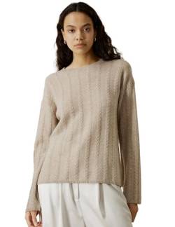 LilySilk Damen Oversized Pullover Drop-Shoulder 100% High-Premium Baby Kaschmir Kausal Kabel Strickpullover für Herbst(Beige,L von LilySilk
