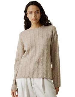 LilySilk Damen Oversized Pullover Drop-Shoulder 100% High-Premium Baby Kaschmir Kausal Kabel Strickpullover für Herbst(Beige,S von LilySilk