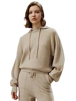 LilySilk Damen Pullover 100% Kaschmir Oversize Hoodie mit Abnehmbarer Kapuze für Herbst und Winter Kausalität(Beige,M von LilySilk