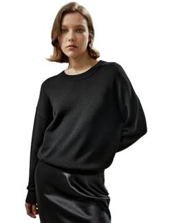 LilySilk Damen Pullover 100% Merinowolle Basic Herbst/Winter Jumper Sweater für Damen Mädchen Rundhalspullover(Schwarz,M) von LilySilk