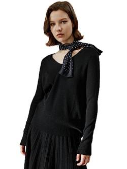 LilySilk Damen Pullover 100% Merinowolle Basic Oversized Herbst/Winter Jumper mit V-Ausschnitt kausal Relaxed Sweater(Schwarz,L) von LilySilk