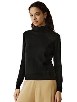 LilySilk Damen Pullover 100% Merinowolle Rollkragenpullover Basic Jumper Unterhemd Basisschicht für Herbst in Winter(Schwarz,L) von LilySilk