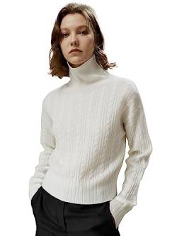 LilySilk Damen Pullover Drop-Shoulder 100% Kaschmir Oversized Rollkragenpullover Twisted für Herbst und Winter Lässig(Weiß,S von LilySilk