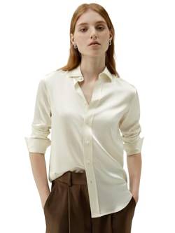 LilySilk Damen Reine Seide Hemd Frauen 22MM ungefärbte natürliche Seide Blusen Mädchen Klassische Basic Stil Langarmshirt für Arbeit Casual tägliche Kleidung(Lilie weiß,L) von LilySilk