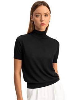 LilySilk Damen Seide Kaschmir Pullover mit Rollkragen, Mittlere Ärmel Weiche, elastische Salomon Pullover Top mit regulärer Passform(Schwarz,M) von LilySilk