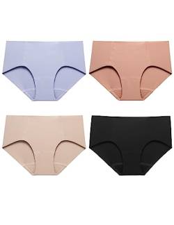 LilySilk Damen Seide Unterhose Nahtlose Unterwäsche Hipster Slip Mittel Taille Mode Neu Schlüpfer Mehrpack Frauen Tanga Panties mit Seidenschritt L, 4er Pack-Schwarz+Aprikose+Rosa+Lavendel von LilySilk