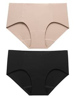 LilySilk Damen Seide Unterhose Nahtlose Unterwäsche Hipster Slip Mittel Taille Mode Neu Schlüpfer Mehrpack Frauen Tanga Panties mit Seidenschritt M, 2er Pack-Schwarz+Leichte Aprikose von LilySilk