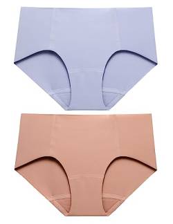 LilySilk Damen Seide Unterhose Nahtlose Unterwäsche Hipster Slip Mittel Taille Mode Neu Schlüpfer Mehrpack Frauen Tanga Panties mit Seidenschritt M, 2er Pack-Zimtrosa+Baby Lavendel von LilySilk