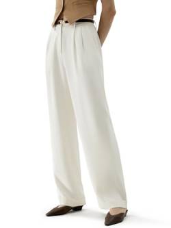 LilySilk Die Flos 40MM Seidenhose Full Length Boyish Style Wide Leg Bkazers Hosen Vintage Style Hosen für Frauen(Papyrusweiß,30) von LilySilk