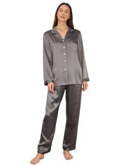 LilySilk Elegant Pyjamas Set Nachtwaesche Seide Schlafanzug Damen Lang 22 Momme Dunkel Grau S Verpackung MEHRWEG von LilySilk