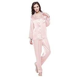 LilySilk Elegante Seide Nachtwäsche Damen Langarm Pyjama Langarm Hausanzug Weihnachts-Pyjama-Set Verpackung MEHRWEG(Hell Rosa,XXL) von LilySilk