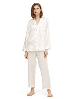 LilySilk Elegante Seide Nachtwäsche Damen Langarm Pyjama Langarm Hausanzug Weihnachts-Pyjama-Set Verpackung MEHRWEG(Weiß,XL) von LilySilk