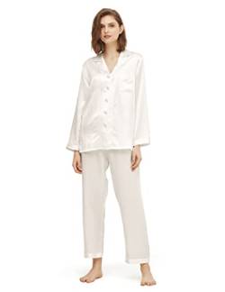 LilySilk Elegante Seide Nachtwäsche Damen Langarm Pyjama Langarm Hausanzug Weihnachts-Pyjama-Set Verpackung MEHRWEG(Weiß,XXL) von LilySilk