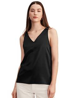 LilySilk Frauen V-Ausschnitt Ärmelloses Seide Tank Top für Damen Weiche Camisole Oberteil Weste Sommer 100% Seide von 22 Momme(Schwarz,S) von LilySilk