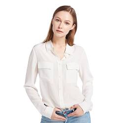 LilySilk Klassisch Seide Damenbluse Hemdbluse Shirt Damen Langärmlig mit Perlmutt-Knopfleiste von 18 Momme (Natur, M) Verpackung MEHRWEG von LilySilk