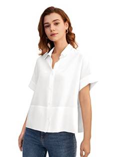 LilySilk Lässiges Lockeres Seiden T-Shirt mit kurzen Ärmeln Damen Seiden Blusen Tops Shirt Seidenhemd Kurzarm Hemdbluse Einfarbige Tops Frauen M, Papyrusweiß von LilySilk