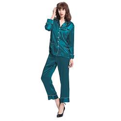 LilySilk Schick Seide Schlafanzug Seide Pyjama Set Damen Lang mit Besatz 22 Momme König Blau L Verpackung MEHRWEG von LilySilk