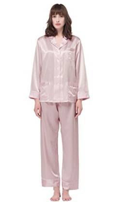 LilySilk Schick Seide Schlafanzug Seide Pyjama Set Damen Lang mit weißem Besatz 22 Momme (M, Altrosa) Verpackung MEHRWEG von LilySilk