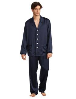 LilySilk Seide Herrenpyjama Set Schlafanzug Nachtwäsche Herren aus Seide von 19 Momme Blau XXL Verpackung MEHRWEG von LilySilk