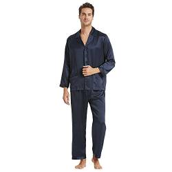LilySilk Seide Pyjama Herren Nachtwäsche Unifarbe Elegant 22 Momme (Large, Blau) Verpackung MEHRWEG von LilySilk