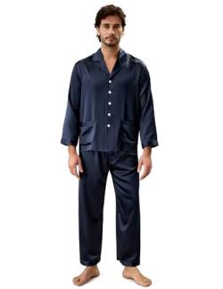 LilySilk Seide Pyjama Herren Nachtwäsche Unifarbe Elegant 22 Momme (XS, Blau) von LilySilk