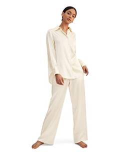 LilySilk Seide Pyjama Set für Frauen 22 Momme Seide Bequeme Damen Nachtwäsche Loungewear Button Down Leichtes 2-teiliges PJ Set(Lily Weiss,S) von LilySilk