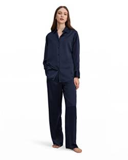 LilySilk Seide Pyjama Set für Frauen 22 Momme Seide Bequeme Damen Nachtwäsche Loungewear Button Down Leichtes 2-teiliges PJ Set(Navy BLAU,L) von LilySilk