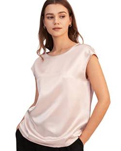 LilySilk Seide Tunika T-Shirt Seidenhemd Bluse Damen Kurzarm Rundkragen Verpackung MEHRWEG (L, Hell Beige) von LilySilk