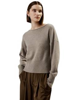 LilySilk Woll- und Kaschmir-Mischpullover für Damen Pullover mit Bootsausschnitt Geflochtener Kragen Lässiger Zopfstrickärmel Winter Warm(Kamel,M von LilySilk