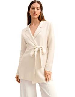 LilySilk Wolle Blazer Creme Revers Incana Strick Oberbekleidung für Frauen Warme weiche Lange Mantel für Winter mit Gürtel Langarm(Creme,L) von LilySilk