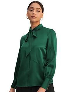 LilySilk X MIM 2 in 1 Seide Hemd Bluse Damen Abnehmbare Schluppe Langarm Shirt 100% 22 Momme Schluppenbluse Elegante Damenbluse Formelle Arbeit Tops Langarmshirt XL, Smaragdgrün von LilySilk