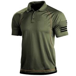 Herren Kurzarmhemd Cargo Tactical Military Pullover T-Shirt Schnelltrocknende Army Combat Poloshirts Grün Large von Lilychan