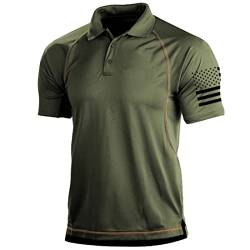 Herren Kurzarmhemd Cargo Tactical Military Pullover T-Shirt Schnelltrocknende Army Combat Poloshirts Grün Medium von Lilychan