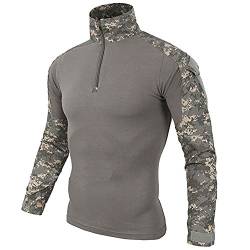 LiliChan Herren Langarm Taktisches Militär T-Shirt Outdoor Shirt Kampfhemd mit Reißverschluss (ACU, EU M (passende Brust: 36"-39")) von Lilychan