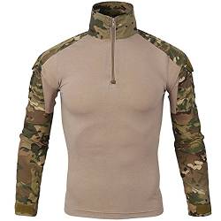 LiliChan Herren Langarm Taktisches Militär T-Shirt Outdoor Shirt Kampfhemd mit Reißverschluss (CP, EU L (passende Brust: 38"-41")) von Lilychan