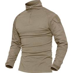 LiliChan Herren Langarm Taktisches Militär T-Shirt Outdoor Shirt Kampfhemd mit Reißverschluss (Khaki, EU XL (passende Brust: 40 "-43")) von Lilychan