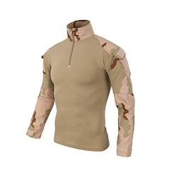 LiliChan Herren Langarm Taktisches Militär T-Shirt Outdoor Shirt Kampfhemd mit Reißverschluss (Wüste, EU L (passende Brust: 38"-41")) von Lilychan