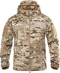 LiliChan Militärische Softshell-Taktikjacke für Herren Outdoor-Sportarten Jagdarmee Wasserdichter Oberbekleidung-Mantel (Tarnen, Small) von Lilychan