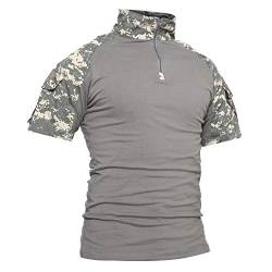 LiliChan Tactical Short Sleeves Herrenhemden Military Shirt Outdoor Shirt Tactical Combat Shirt mit Reißverschluss (Large, ACU) von Lilychan
