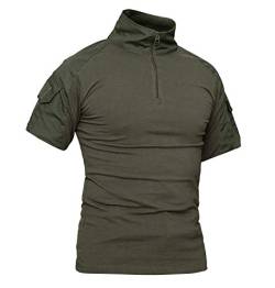 LiliChan Tactical Short Sleeves Herrenhemden Military Shirt Outdoor Shirt Tactical Combat Shirt mit Reißverschluss (Large, Grün) von Lilychan