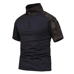 LiliChan Tactical Short Sleeves Herrenhemden Military Shirt Outdoor Shirt Tactical Combat Shirt mit Reißverschluss (X-Large, Nachttarnung) von Lilychan