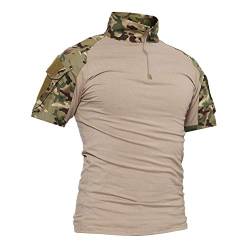 LiliChan Tactical Short Sleeves Herrenhemden Military Shirt Outdoor Shirt Tactical Combat Shirt mit Reißverschluss (X-Small, Tarnung) von Lilychan