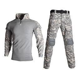 Lilychan Tactical Military Suits für Herren Langarm-Rip-Stop-Uniformen Combat Shirt und Pants Elbow Knee Pads (ACU, l) von Lilychan