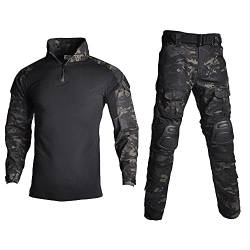 Lilychan Tactical Military Suits für Herren Langarm-Rip-Stop-Uniformen Combat Shirt und Pants Elbow Knee Pads (CP-Schwarz, XL) von Lilychan