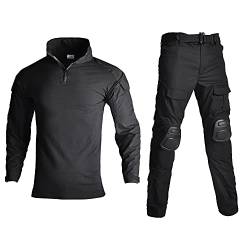 Lilychan Tactical Military Suits für Herren Langarm-Rip-Stop-Uniformen Combat Shirt und Pants Elbow Knee Pads (Schwarz, XXL) von Lilychan