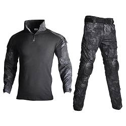 Lilychan Tactical Military Suits für Herren Langarm-Rip-Stop-Uniformen Combat Shirt und Pants Elbow Knee Pads (Schwarze Python, XXL) von Lilychan