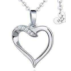 Limana Damen Halskette 925 Silber Zirkonia Kette mit Herz Anhänger Ich liebe Dich Herzkette Schmuck 45-50cm Geschenk für Damen Frauen Freundin Liebesgeschenk von Limana