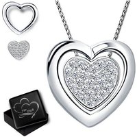 Limana Herzkette 4in1 Damen Kette mit Herz 925 Silber Anhänger Frauen Geschenk Liebe, Zirkonia Halskette von Limana