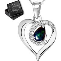 Limana Herzkette Damen Frauen echter äthiopischer schwarzer Opal 925 Sterling Silber (inkl. Geschenkdose), Herz Herzanhänger Liebe Geschenkidee von Limana