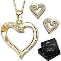 Limana Herzkette Damen Schmuckset echt 925 Sterling Silber Ohrringe Kette mit Herz, Ich liebe Dich Geschenkidee Geschenk Frauen Geschenkset von Limana